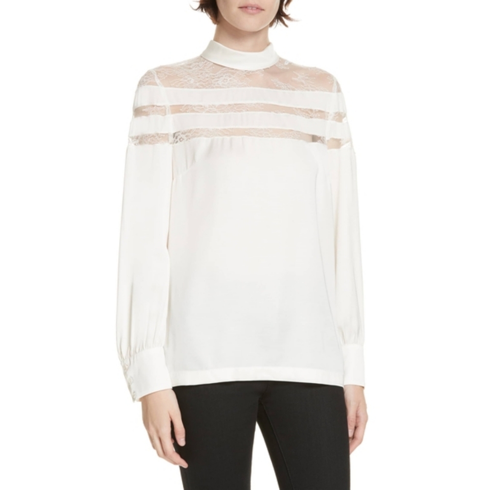 Sandro Mirtylles Lace Detail Sheer Top Size 1 (US Small)